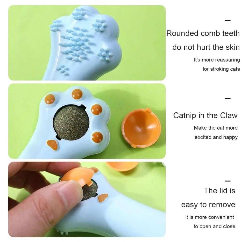 Dual-purpose cat massage comb and dental cleaning toy in assorted colours with rounded teeth