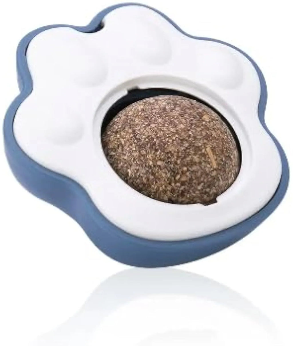 Blue plush catnip mouse toy for interactive play and dental health.
