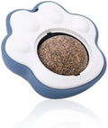Blue plush catnip mouse toy for interactive play and dental health.