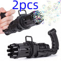 Kids plastic bubble gun toy in pink, gold, or black colours with battery compartment and trigger.