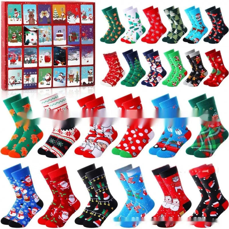 Assortment of seven different resin Christmas sock blind boxes for holiday decoration