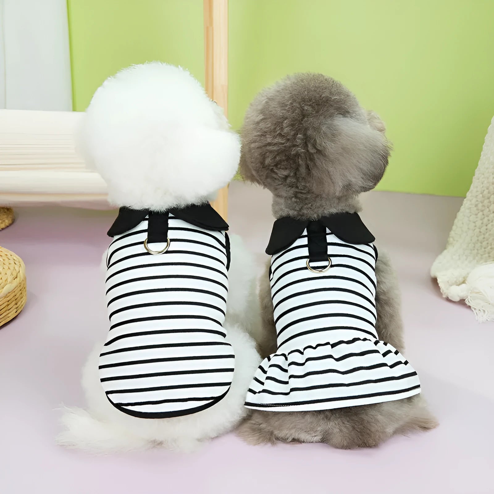 Pink striped cotton T-shirt and skirt set for dogs, summer pet clothing outfit