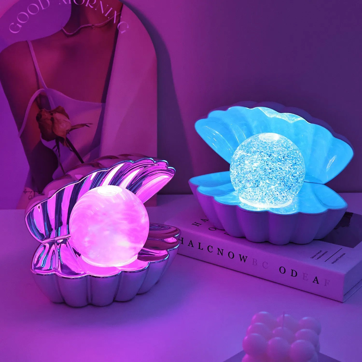 Shell-shaped decorative neon night lamp in choice of three colours with 15cm size