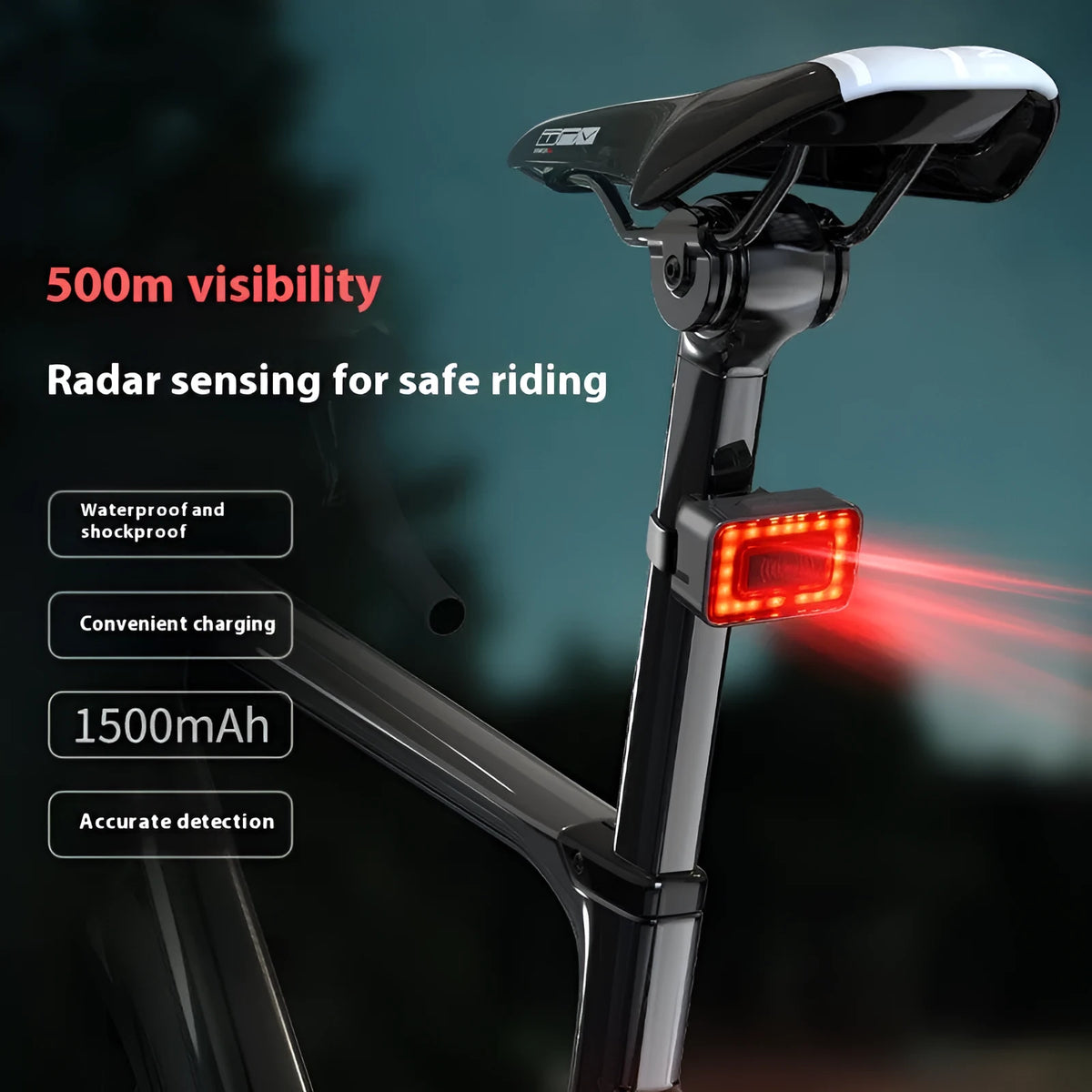 Cycling radar taillight with millimeter wave technology and double bracket mounting system
