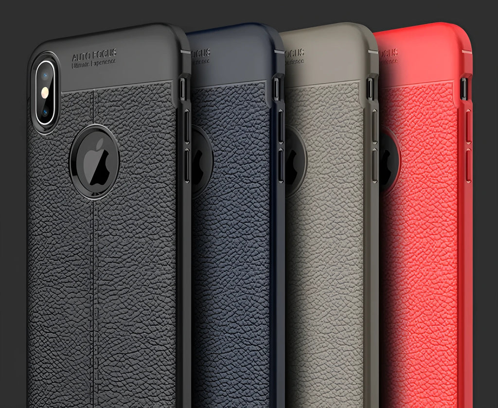 WeFor black PU leather and silicone phone case for OnePlus 5, 5T, and 6 models on a table.