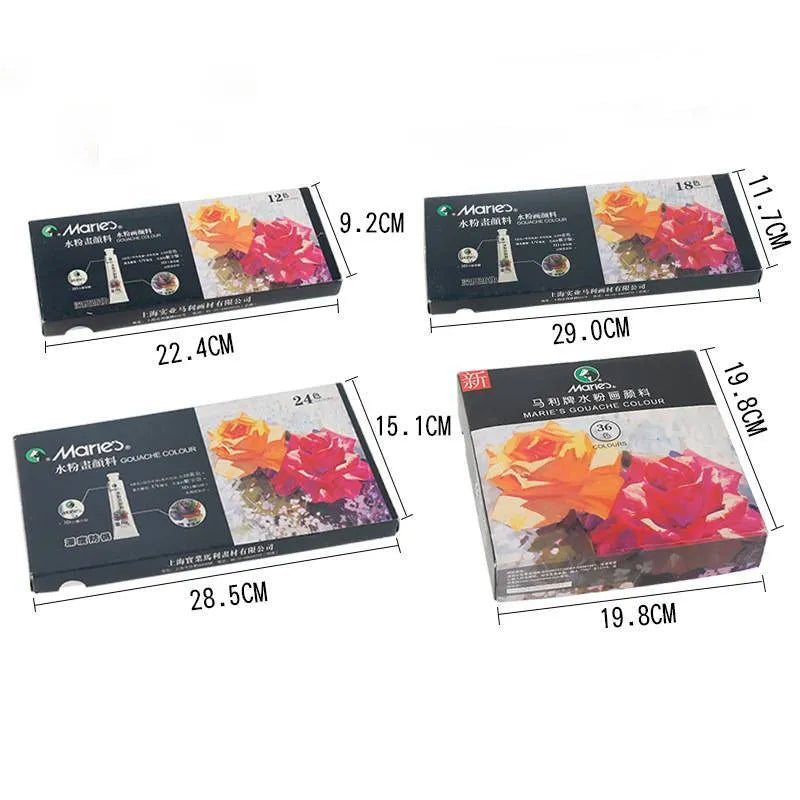 Set of gouache paint tubes in 12, 18, or 24 colours with 5ml or 12ml sizes
