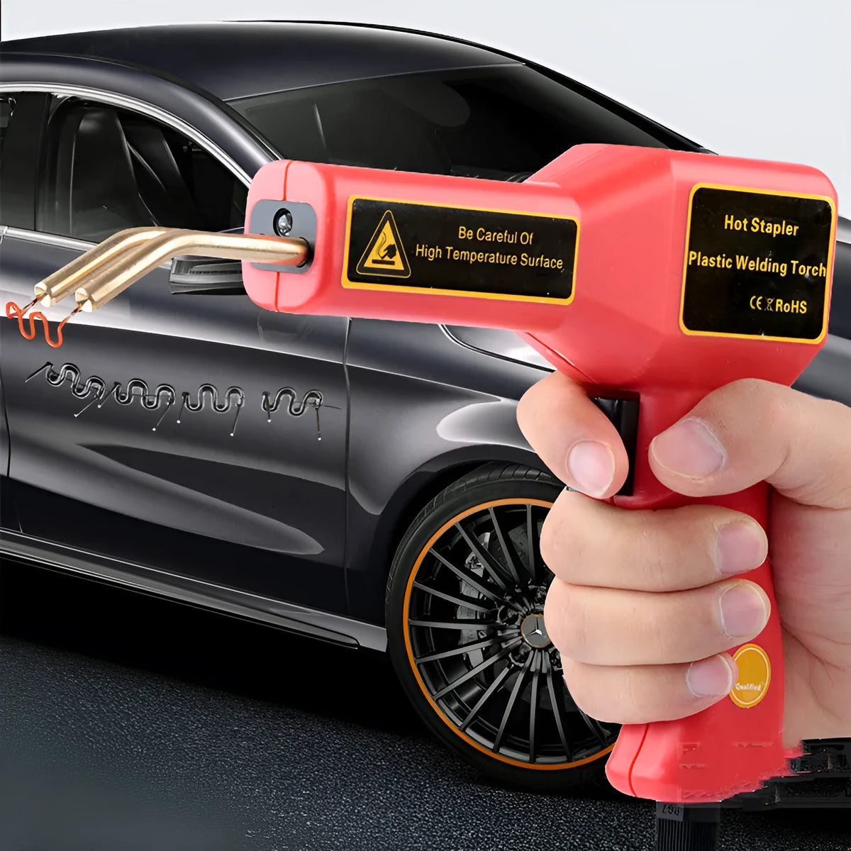 CR-307 plastic welding gun for automotive bumper repair with LED light and power cord.
