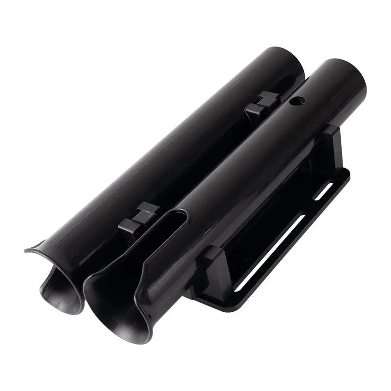 Plastic fishing rod rack with carbon reinforcement and clamp for bicycle mounting