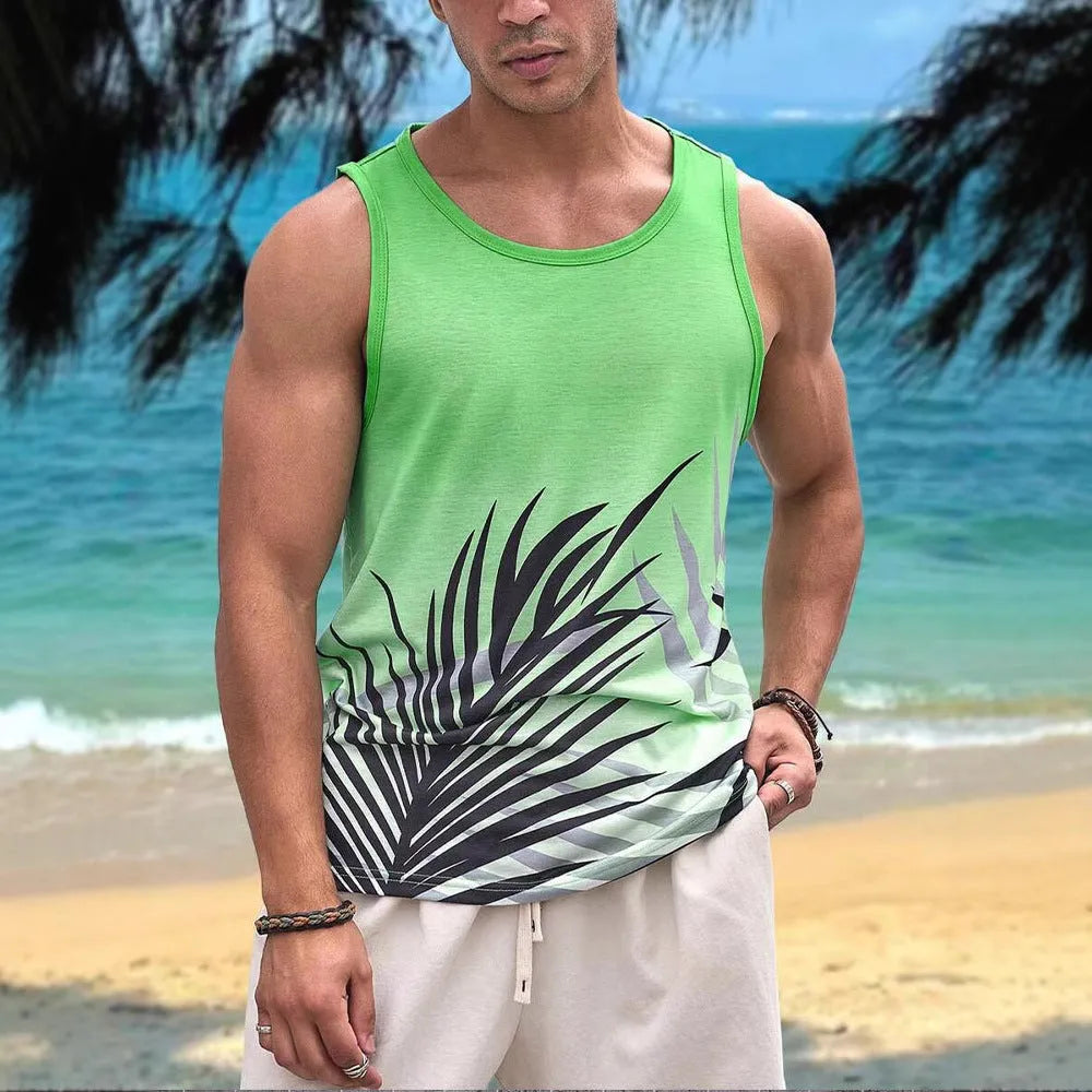 Men's 3D printed sleeveless vest t-shirt in solid colour pinhole cloth polyester