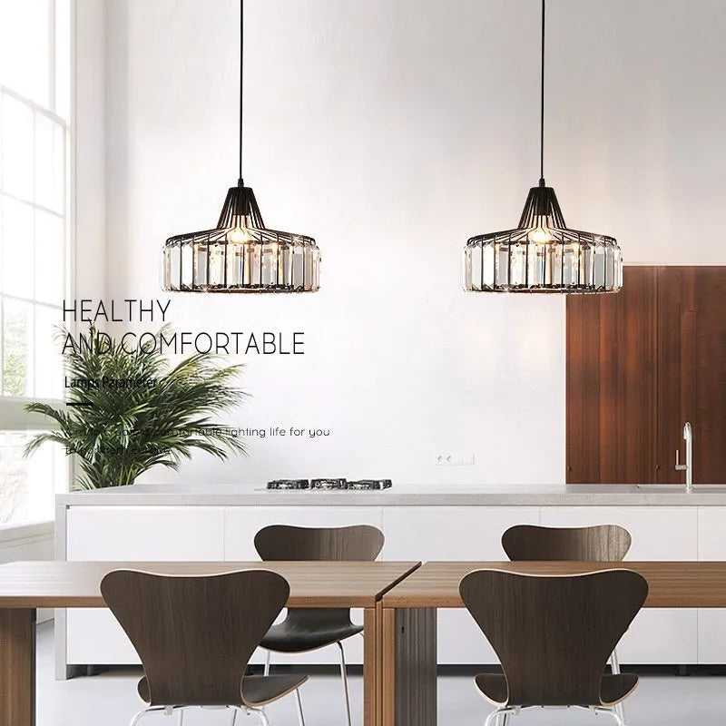Modern crystal chandelier ceiling light in black or gold with LED full-spectrum lighting