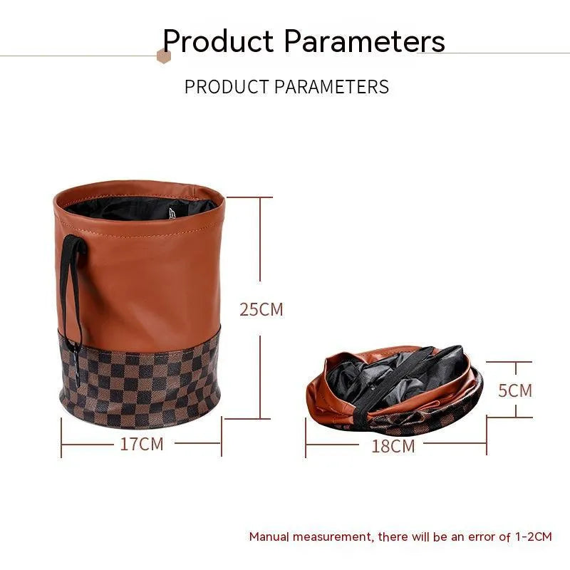Retractable leather interior car trash can shown in colour as per product image