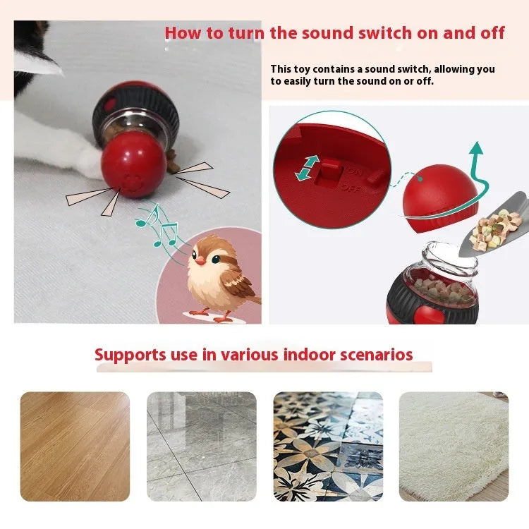 Plastic rotating cat sound food dropping ball toy in Super Ball colour.