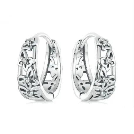 Sterling silver retro hollow butterfly zircon earrings measuring 14mm x 5mm with 925 silver guarantee