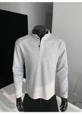 Men's cotton patchwork polo shirt with stand-up collar and asymmetric design in three colour options