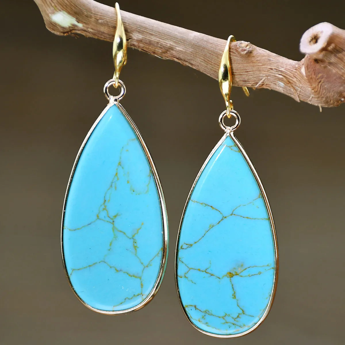 Vintage stone drop earrings with Tigereye stone and textured water droplet design