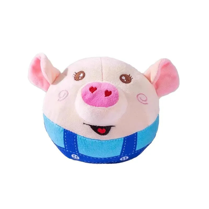 Plush pig dog toy with electric jumping ball, USB rechargeable, Blue and Red options