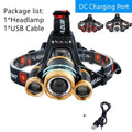 Aluminium alloy rechargeable LED headlamp with adjustable headband on black background