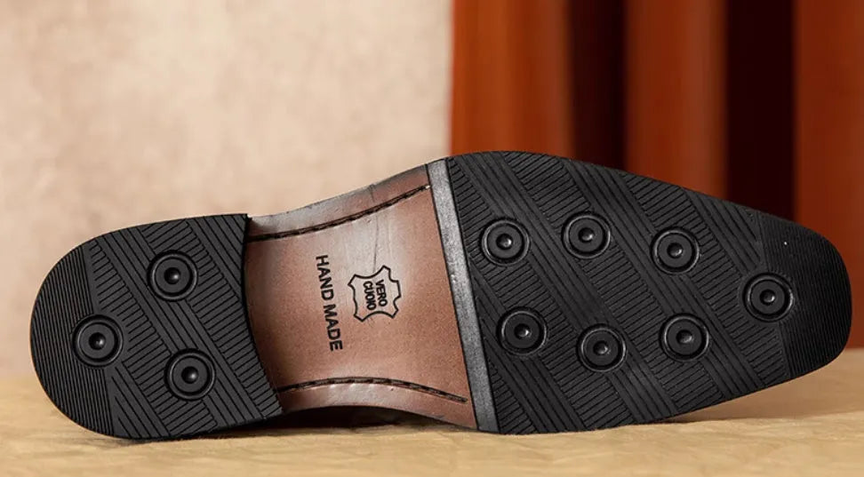 Men's black and brown genuine leather slip-on loafers with rubber soles and British style design