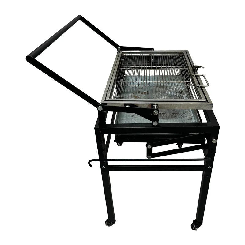Large foldable charcoal BBQ stove with detachable components for outdoor cooking