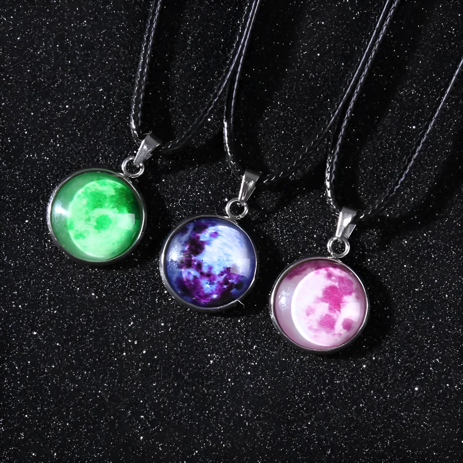 Luminous alloy pendant necklace with moon night sky and constellation design in simple unisex style