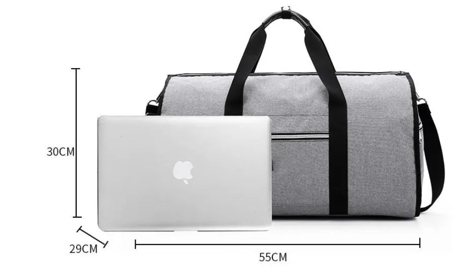 Medium sized red cylinder travel bag with a zipper, made from Oxford cloth.