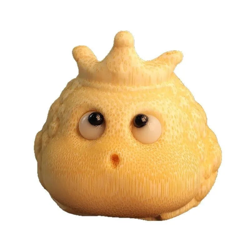 Solid bamboo Crown Princess Toad carving ornament in cute style on a plain background.