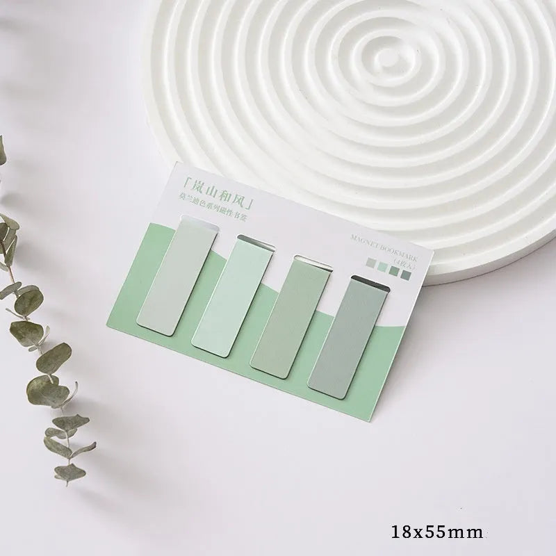 Four Morandi colour block magnetic bookmarks in pastel tones with miniature design