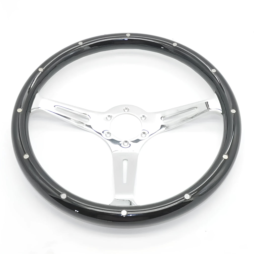 15-inch black peach wood classic car steering wheel with 6-hole bolt pattern