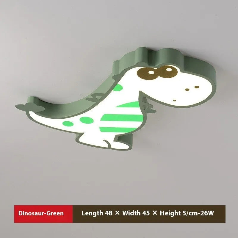 Cartoon dinosaur themed ceiling light with 48cm diameter PVC shade and aluminium body