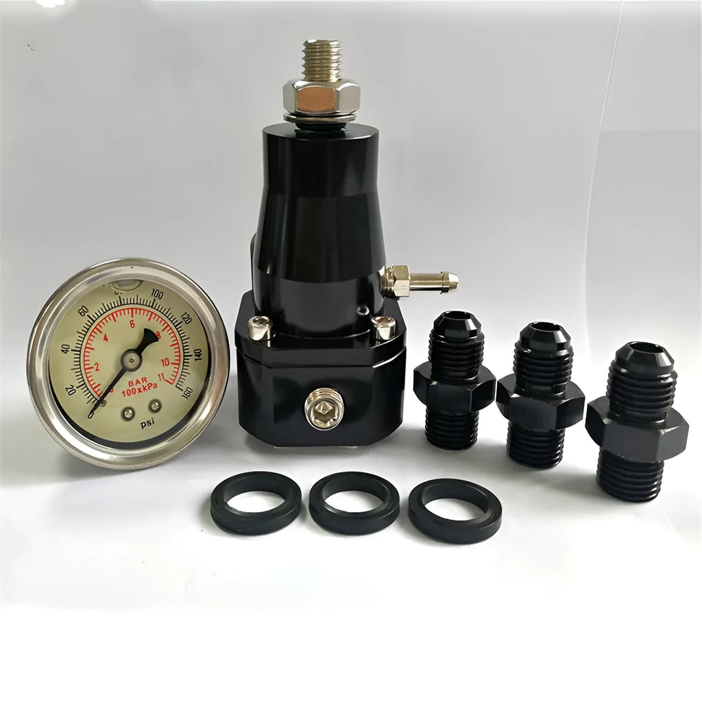 Black CNC aluminium universal fuel pressure regulator with pressure adjustment