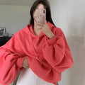 Watermelon red women's loose hooded sweater made from mulberry silk with sleeveless design