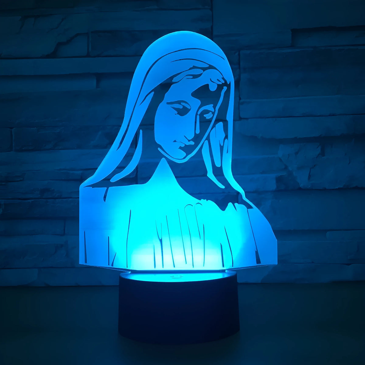 3D LED night light with laser-engraved acrylic plate showing dual ring pattern illumination