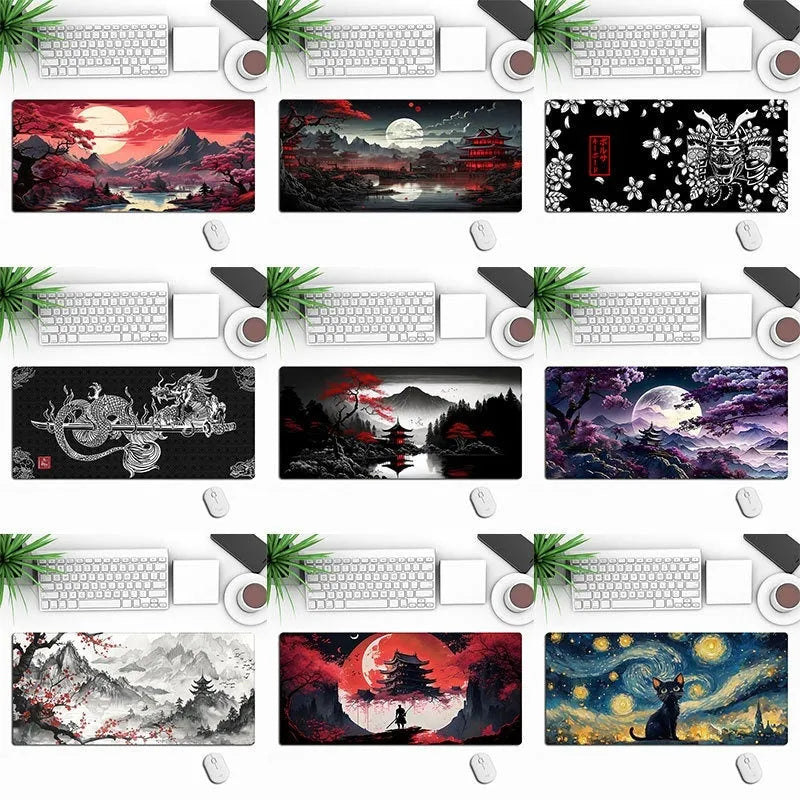 Anime pattern gaming desk mat with rubber cloth construction and non-slip base in multiple size options