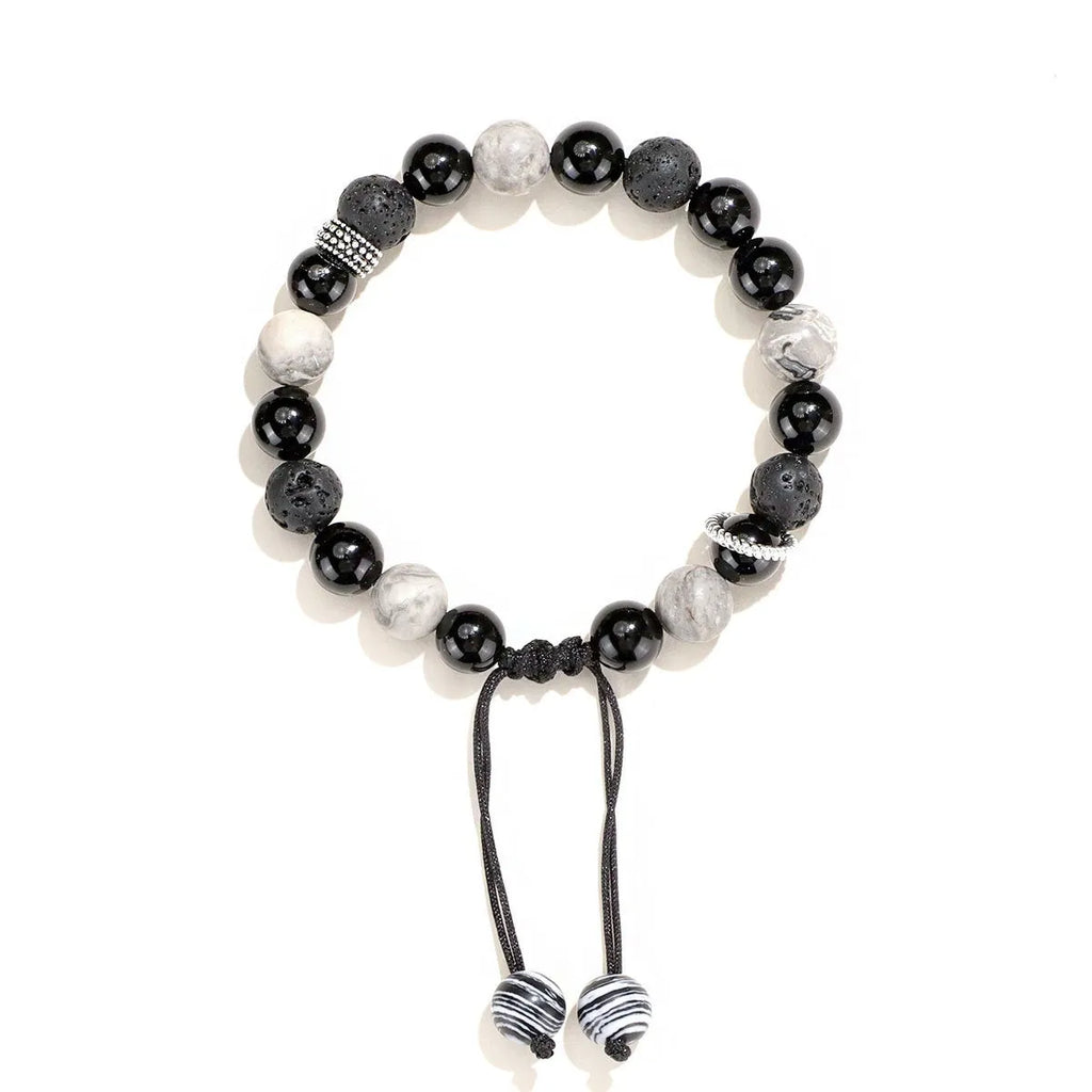 Black agate map stone bracelet with diamond-shaped volcanic rock stones in new Chinese style