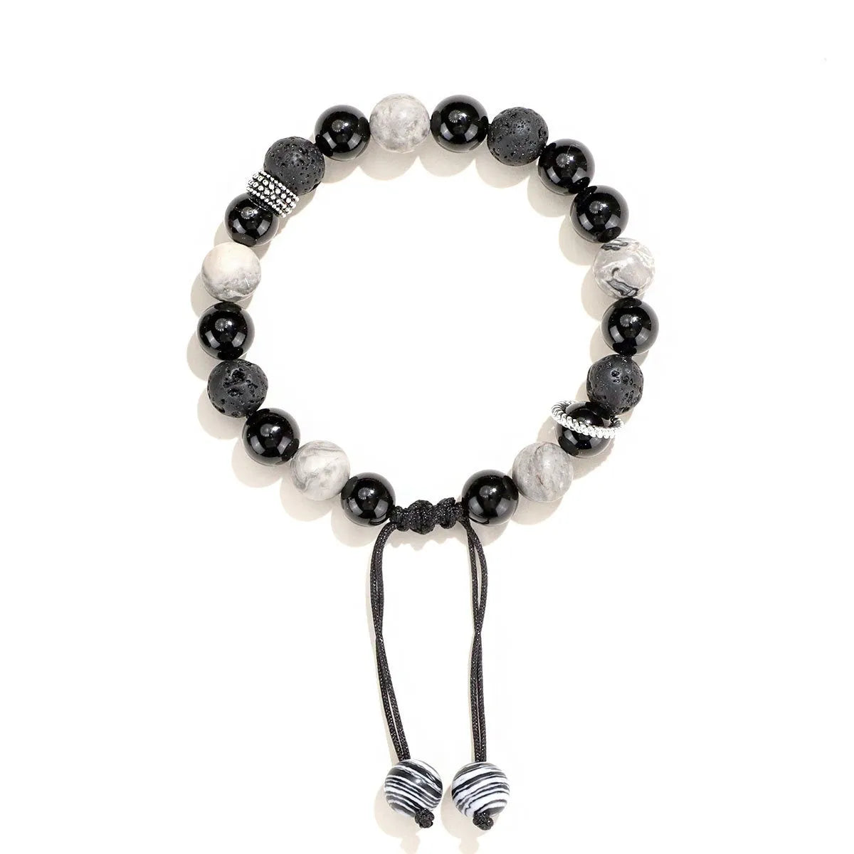 Black agate map stone bracelet with diamond-shaped volcanic rock stones in new Chinese style