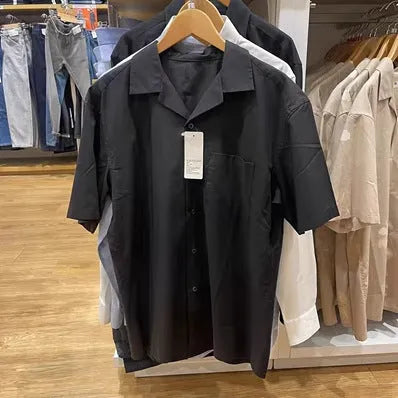 Men's modal cotton blended open collar casual shirt in beige colour showing cardigan style details