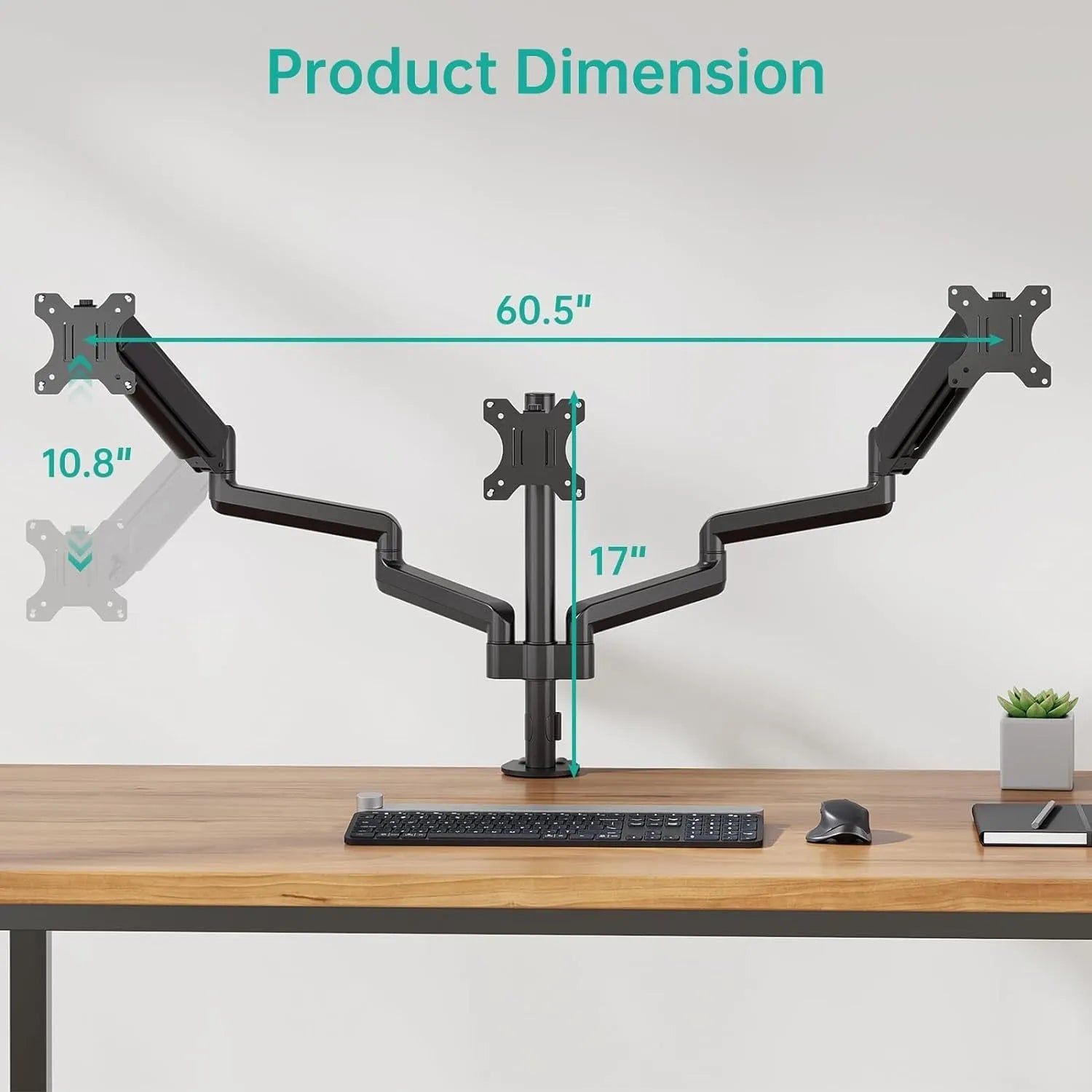 Black three-arm gas spring computer monitor mount for 13-27 inch screens with aluminium alloy construction