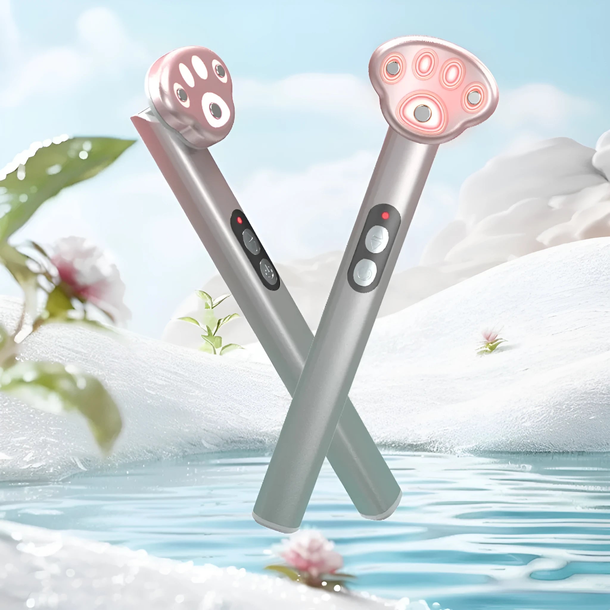 Gradient pink cat's paw shaped eye beautification instrument with micro-current therapy functions