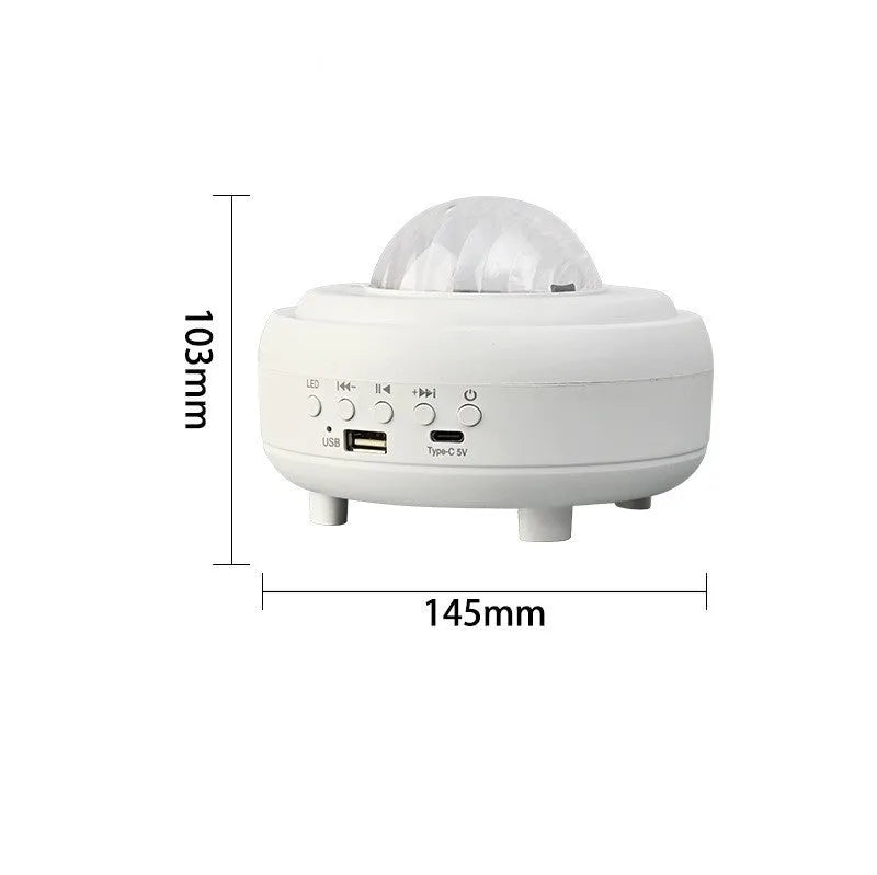White Galaxy Star Projector night light projecting blue star patterns on ceiling