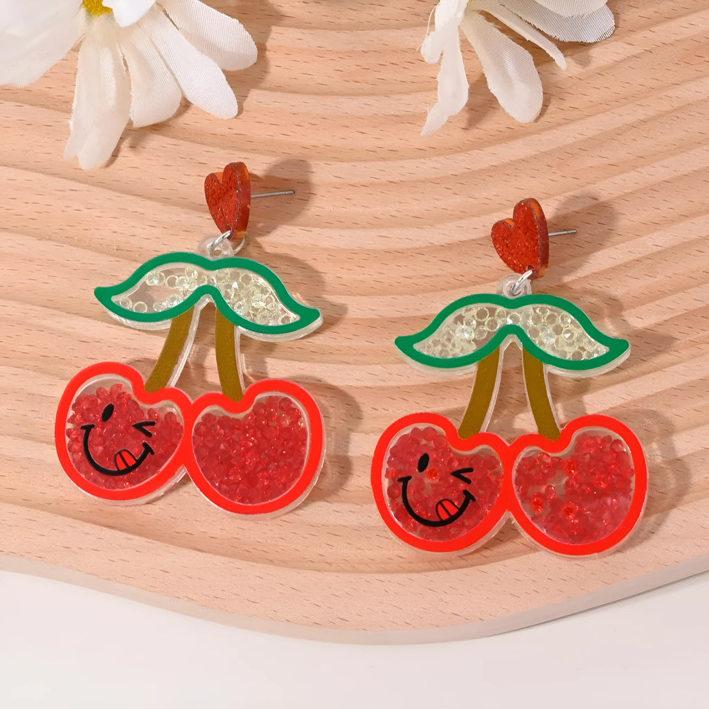 Acrylic women's earrings with fruit, cake, and ice cream designs in pastoral style.