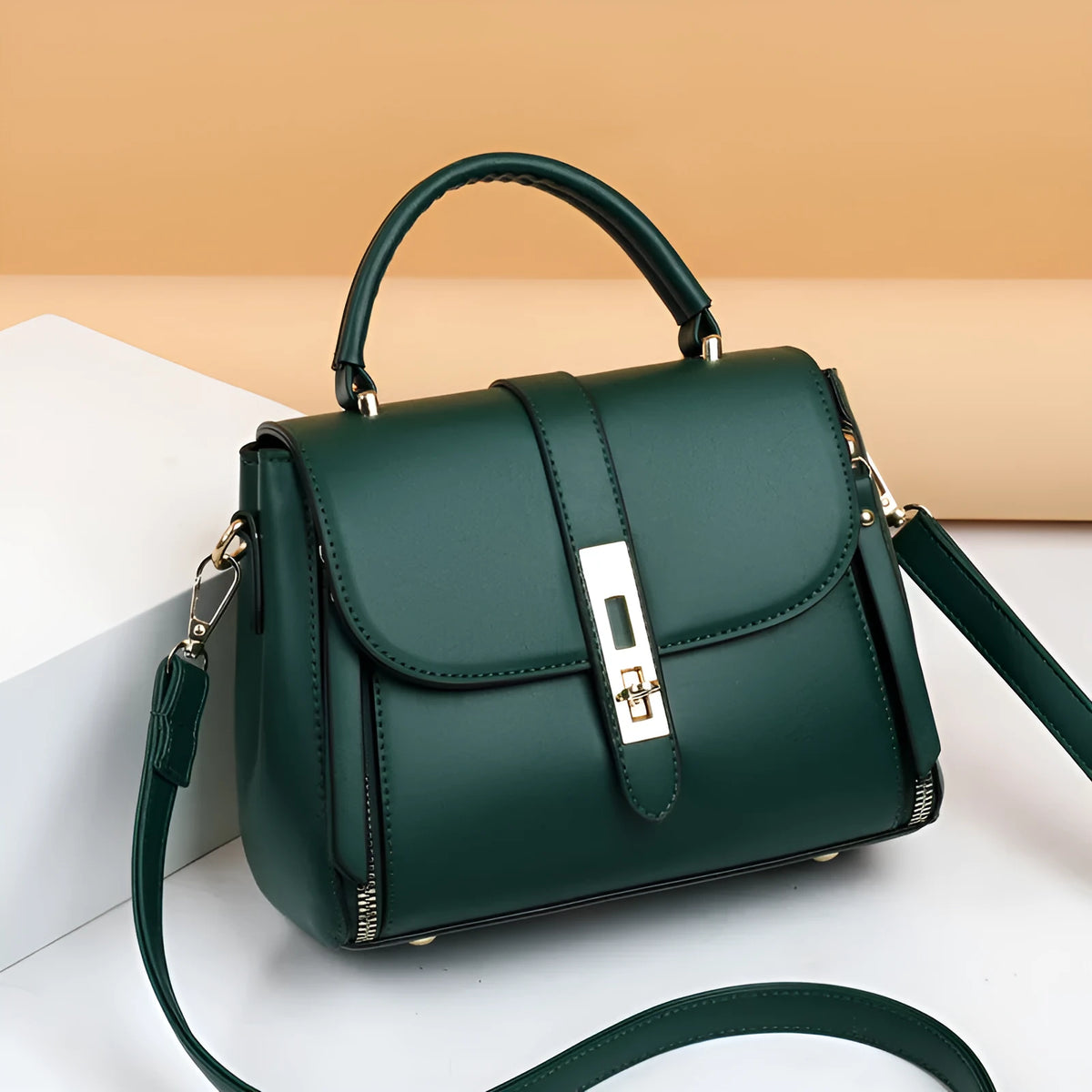 Soft PU leather women's shoulder messenger bag in square vertical design with adjustable strap