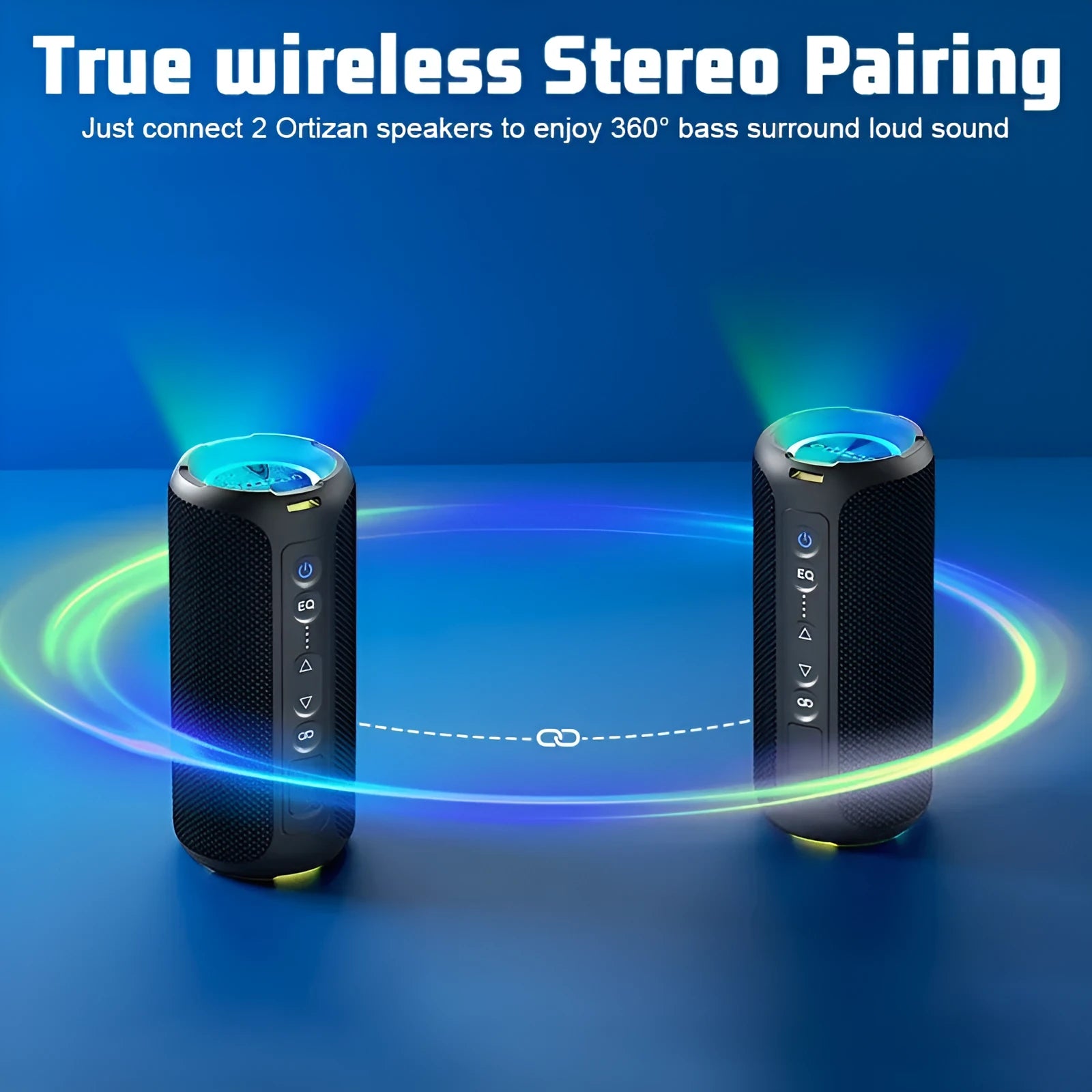 Black and blue 40W fabric wireless Bluetooth speaker with lighting and protective features
