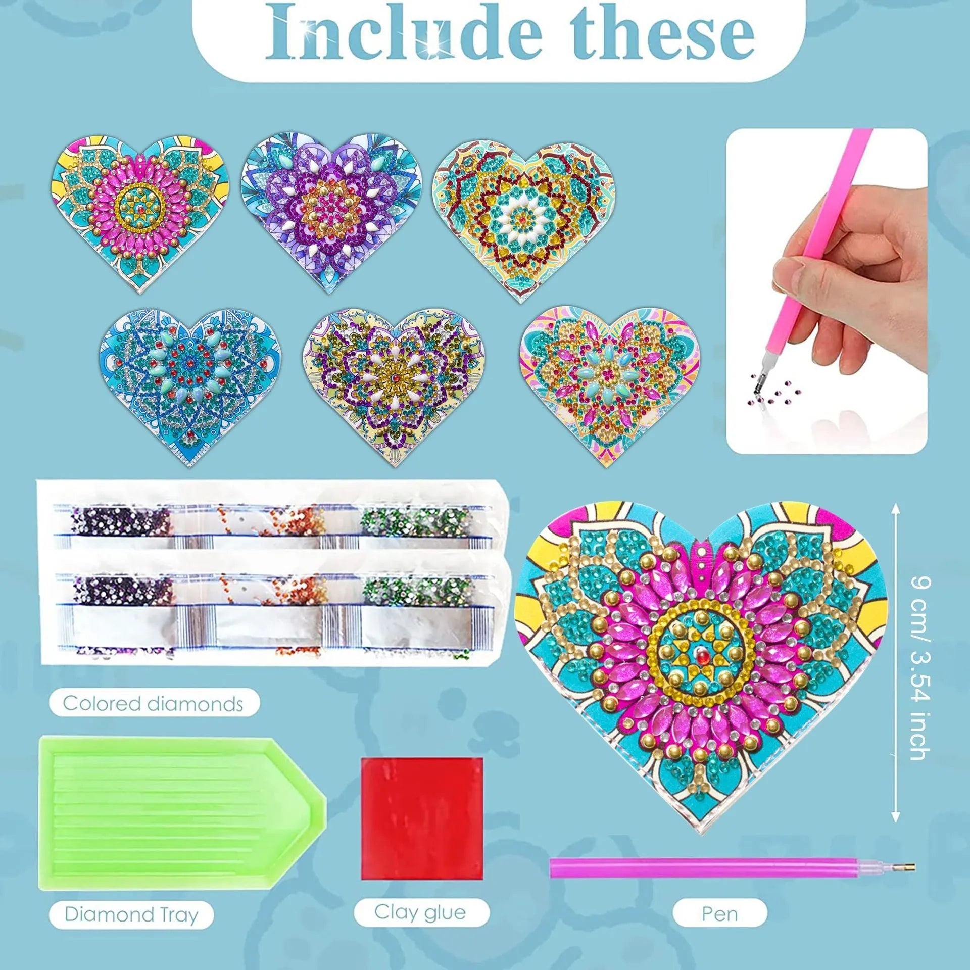 Six identical PU leather bookmarks with crystal flower decorations at corners