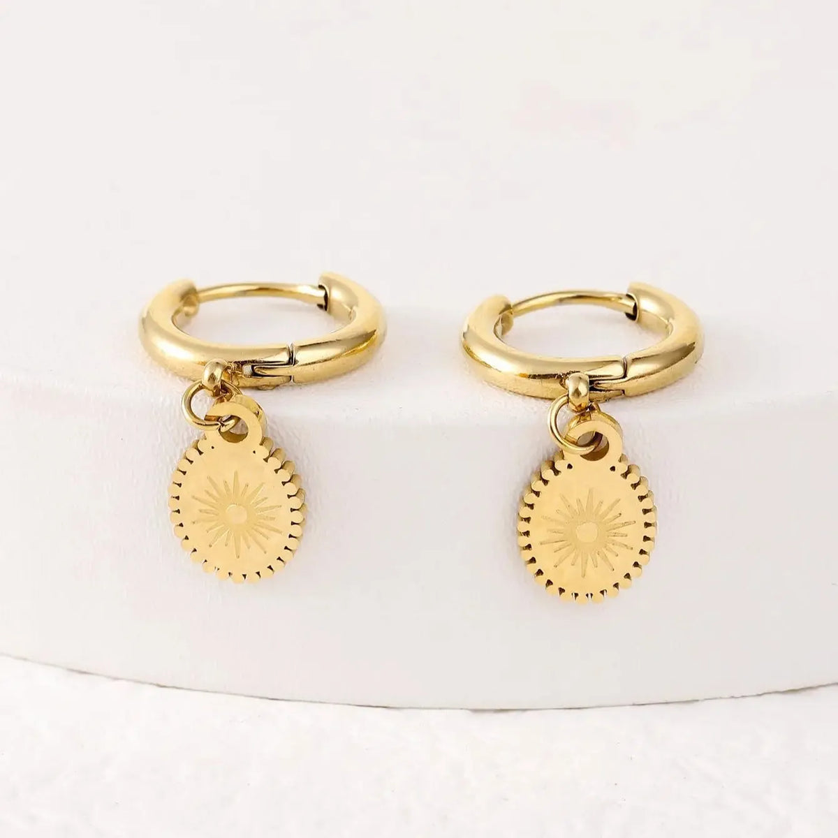 Geometric stainless steel earrings with ellipse design and non-fading ear buttons