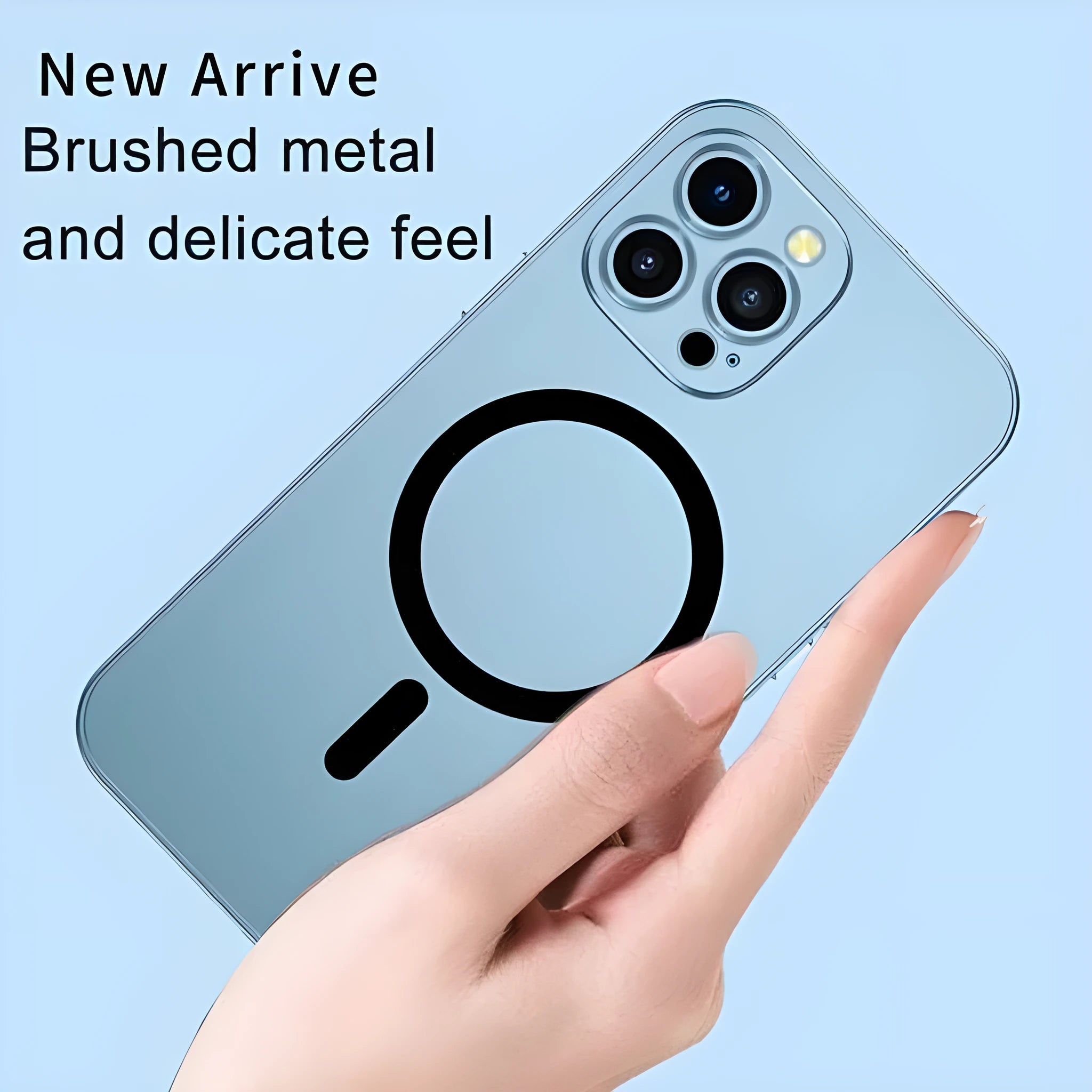 Dark purple aluminium alloy frame magnetic phone case for iPhone with a snap closure.
