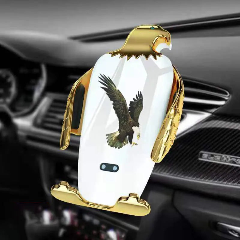Eagle style car phone holder with wireless charging on a suction cup mount