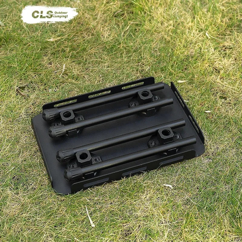 CLS Outdoor aluminium dual-use folding camping stool shown in table and stool mode with beige cushion.