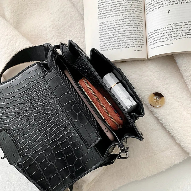 Vintage PU crossbody bag in black, dark brown, khaki, or red with dimensions 20cm wide by 14cm high.