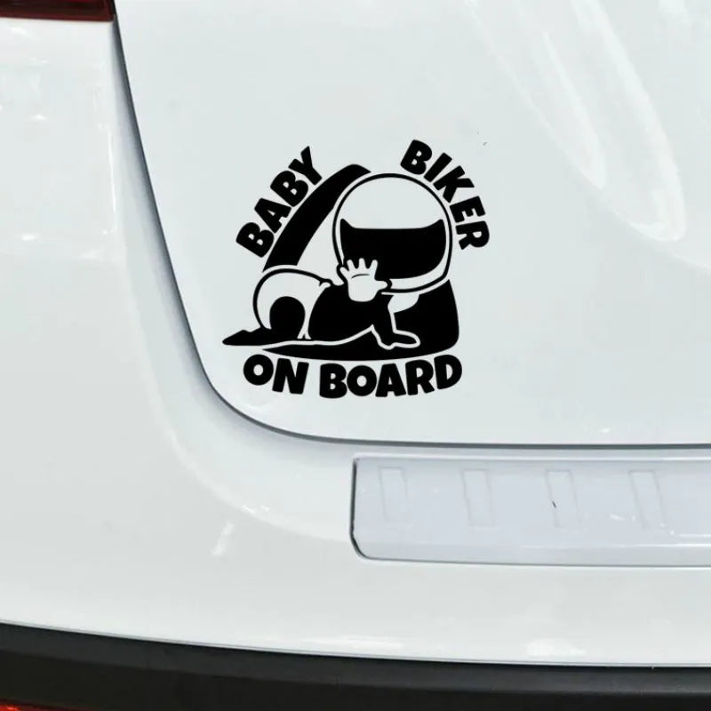 Reflective Baby On Board warning car sticker in black and white colour options.