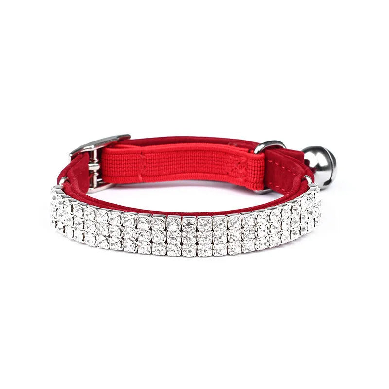 Adjustable velvet cat collar with rhinestone decoration in five colour options